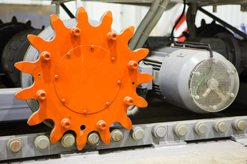 powerful electric engine with cog traction, closeup view