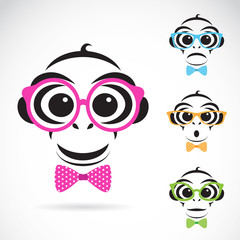 Vector image of a monkey wearing glasses on white background.