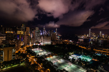 Fototapeta na wymiar cityscape night Victoria Park Causeway Bay Hong Kong