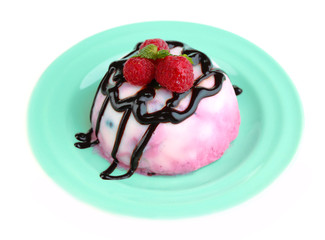Delicious ice cream with fresh berries and mint leaves