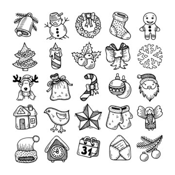 sketch drawing christmas doodle icons