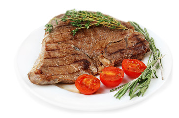 Delicious grilled meat isolated on white