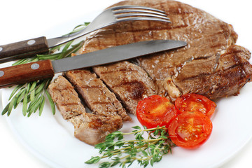 Delicious grilled meat on table, close-up