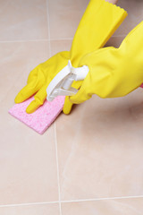 Cleaning tiles close-up