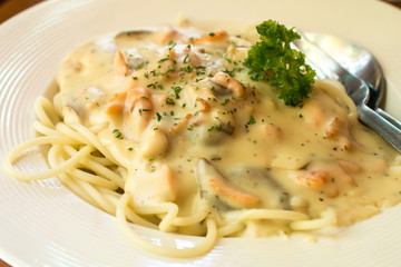 Spaghetti carbonara in Italian style