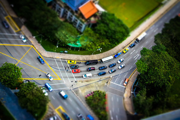 High Angle City Intersection. Busy Urban Traffic Background.