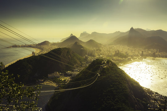 Sun light behind Mountains in  Rio de Janeiro, Brazil