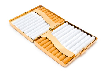 cigarettes are in a gold cigarette-case