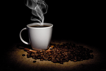 grains and cup of coffee