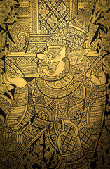 Giant, Thai pattern art on temple door.