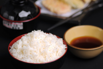 Rice in bowl and Japanese food from Japan restaurant