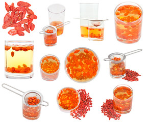 glass with goji berries tincture and dried fruits