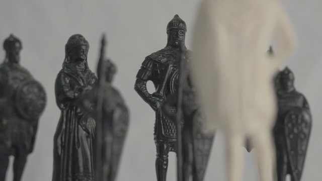 Chess pieces. White king vs Black king and his retinue