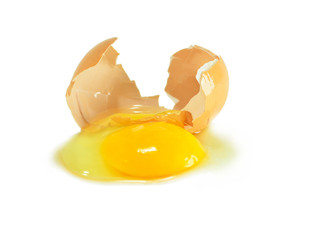 Broken egg isolated on white background