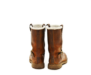 Pair of brown winter boots from the back