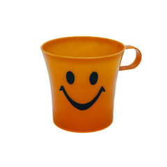 Smile orange cup, isolated on white background.