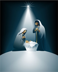 Cartoon nativity scene with holy family