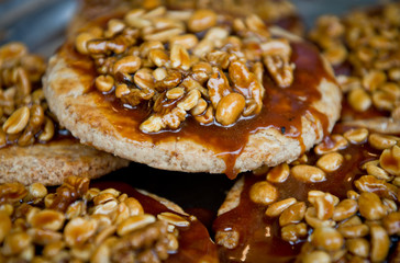 sweet cakes with walnuts and caramel