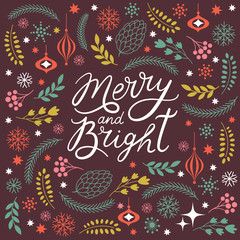 Fototapeta premium Merry and Bright lettering