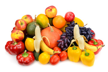 fresh fruits and vegetables isolated on white