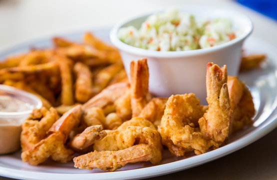 Fried Shrimp with Fries and Coleslaw
