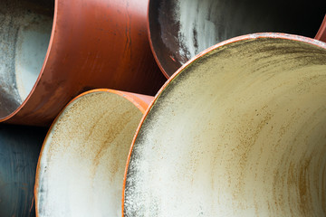 New metal pipes stack. Close up