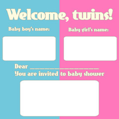 Newborn twins shower invitation.