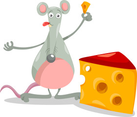 mouse with cheese cartoon illustration