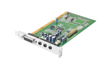 Old sound card for computer, isolated on white background