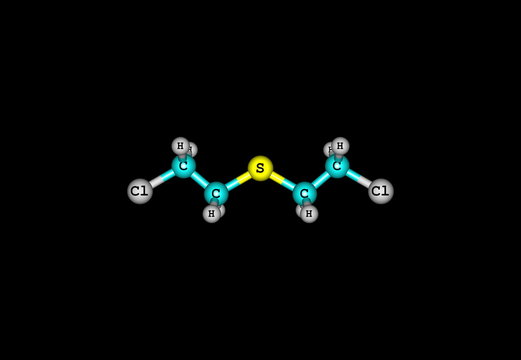 Sulfur mustard molecule isolated on black