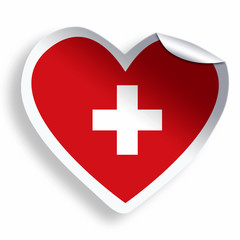 Heart sticker with flag of Switzerland isolated on white