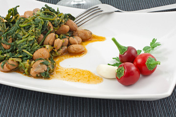 Beans and turnip tops