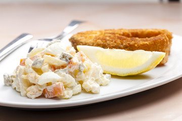 fried carp with potato salad