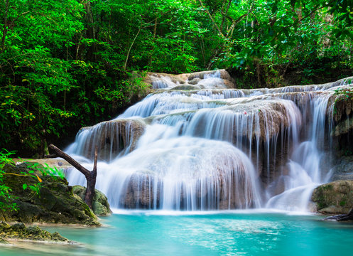 Deep forest waterfall at Erawan National Park © calcassa