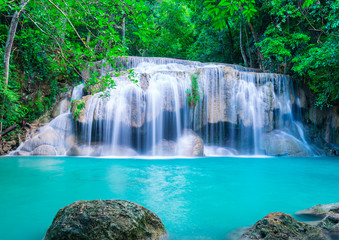 Waterfall in deep forest of Erawan National Park