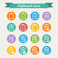 White Clipboard icons set in flat style