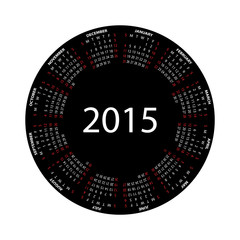 Simple round calendar for 2015 year on white background.