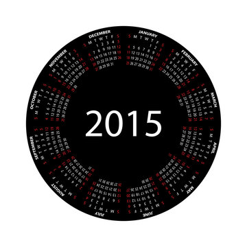 Simple Round Calendar For 2015 Year On White Background.