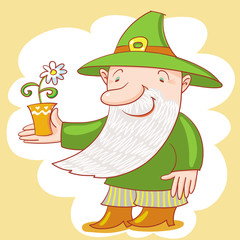 Vector Illustration With Gnome And Flower.