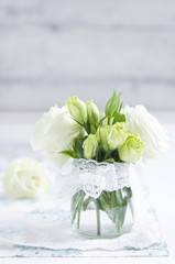 Bouquet of eustoma flowers in vase