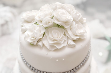 Wedding cake on light background