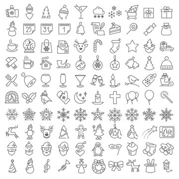 One hundred Christmas icons set