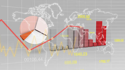 World Map Statistic Data Graph Red Finance 3D Background