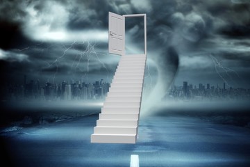Composite image of stairs leading to door