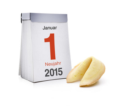 Kalender mit Neujahr und Glückskeks