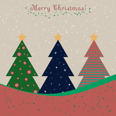 Christmas card with decorated fir trees