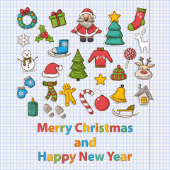 Vector Happy New Year and Merry Christmas set