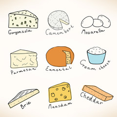 Vector set of different types of cheese