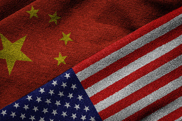 Flags of China and USA on Grunge Texture