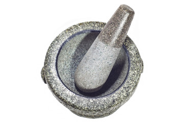 Stone mortar and pestle isolated on white background